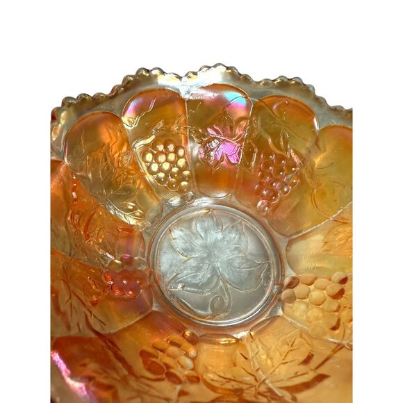 Vintage Marigold Carnival Glass Candy Dish - GRAPES - 6" by 2.5" - Picture 6 of 9